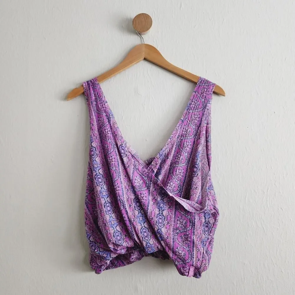 NEW Free People Twisted Wrap Tank Top Summer Bloom Floral Print Linen XS